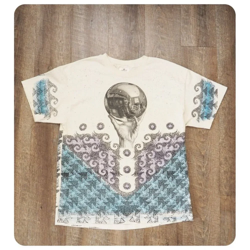 Vintage Andazia MC Escher Single Stitched Hand Reflecting Sphere All Over Print - Picture 1 of 6